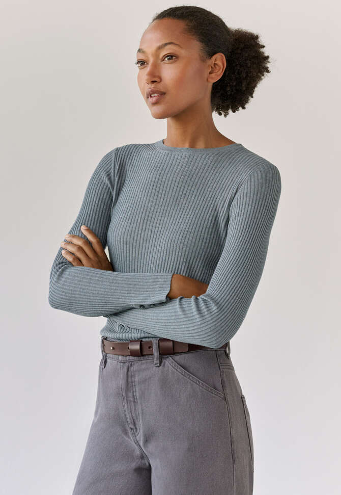 Ribbed sweater, Steel, completeTheLook