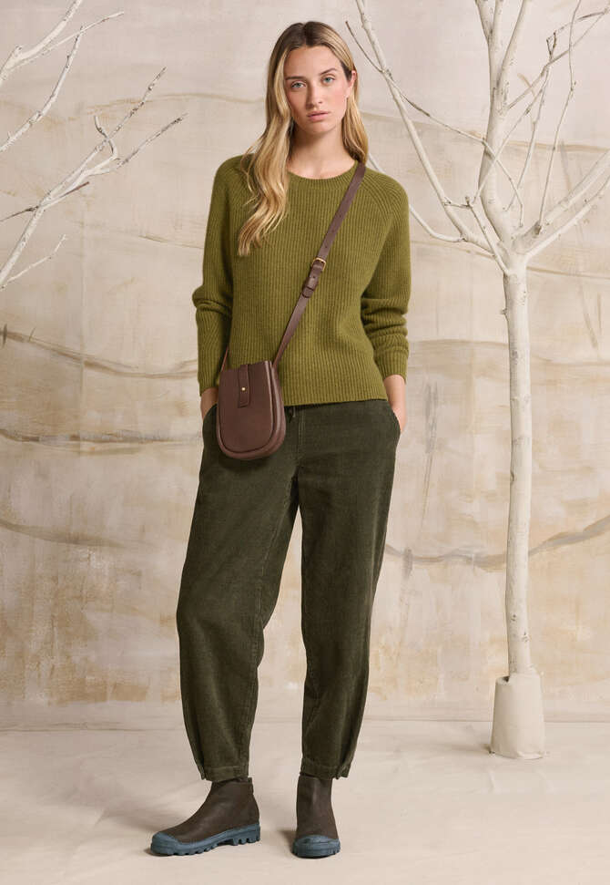 Ribbed crew-neck sweater, Lichen green, completeTheLook