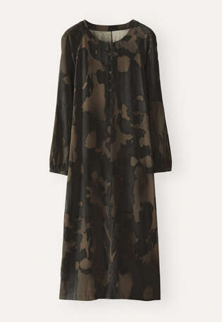 Printed round-neck dress, Ink brown, webstill