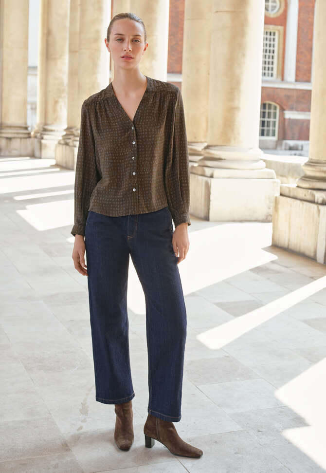 Printed v-neck blouse, Brown mauve, completeTheLook