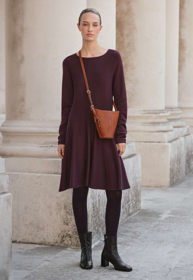 Knitted fit-and-flare dress, Aubergine, completeTheLook