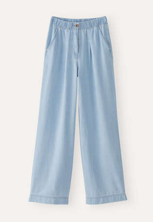Indigo-dyed wide trousers, Pale denim, webstill