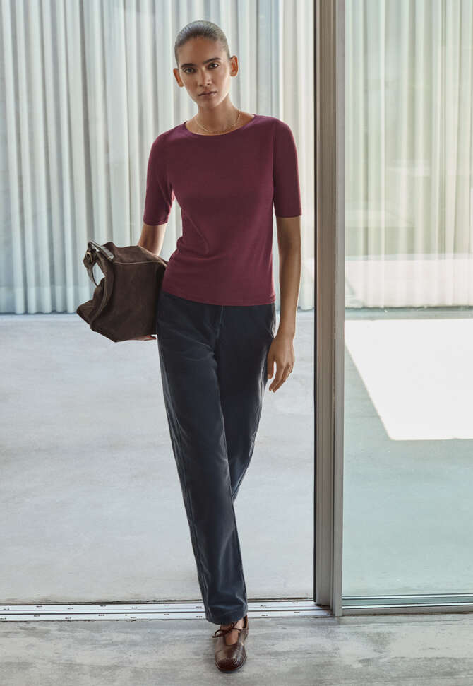 Ribbed jersey top, Claret pink, completeTheLook