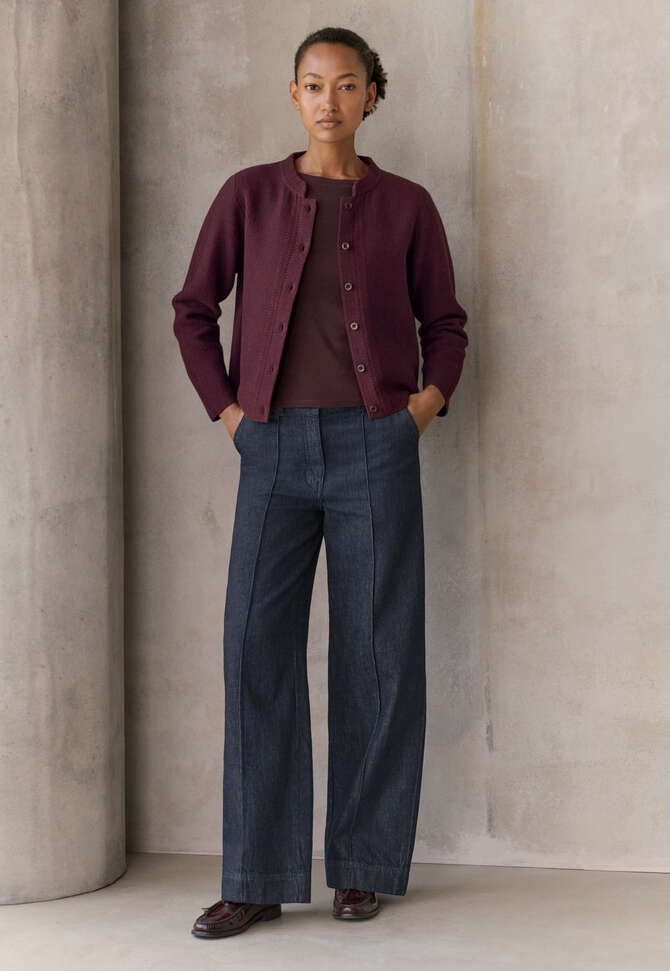 Inlay-stitch cardigan, Blackberry, completeTheLook