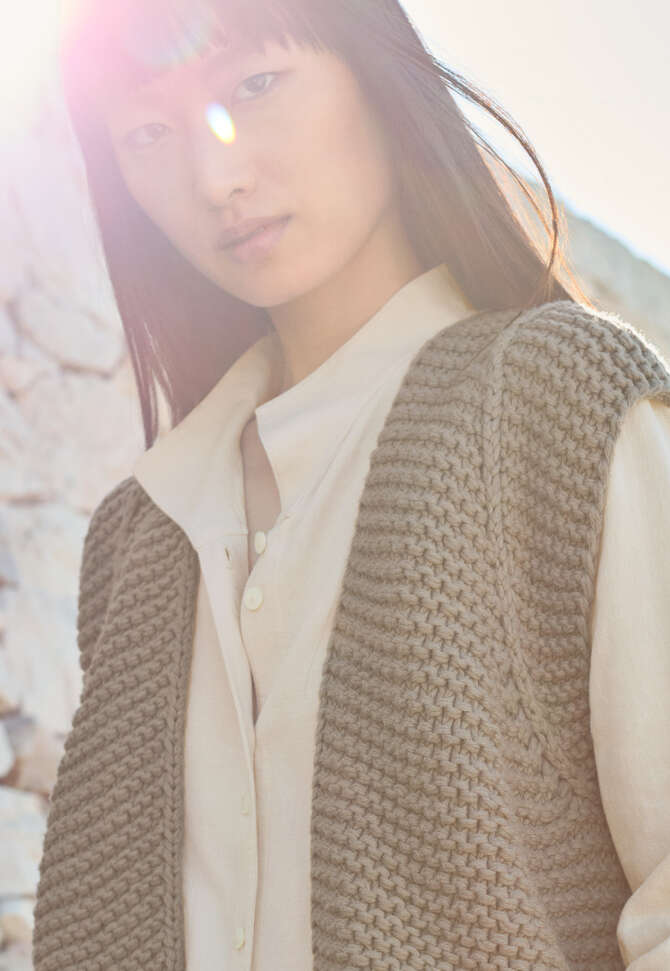 Hand-knitted waistcoat, Taupe, completeTheLook