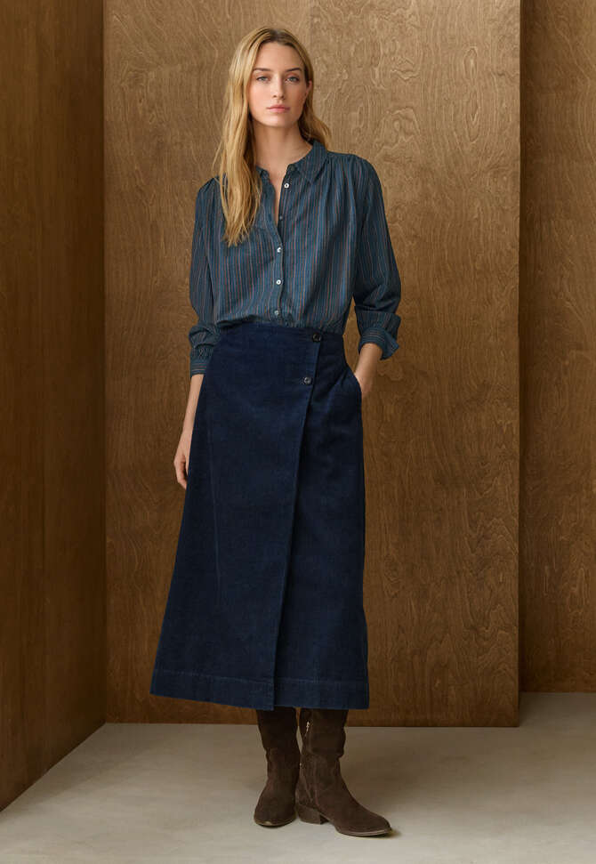 Striped blouse with gathers, Petrol, completeTheLook