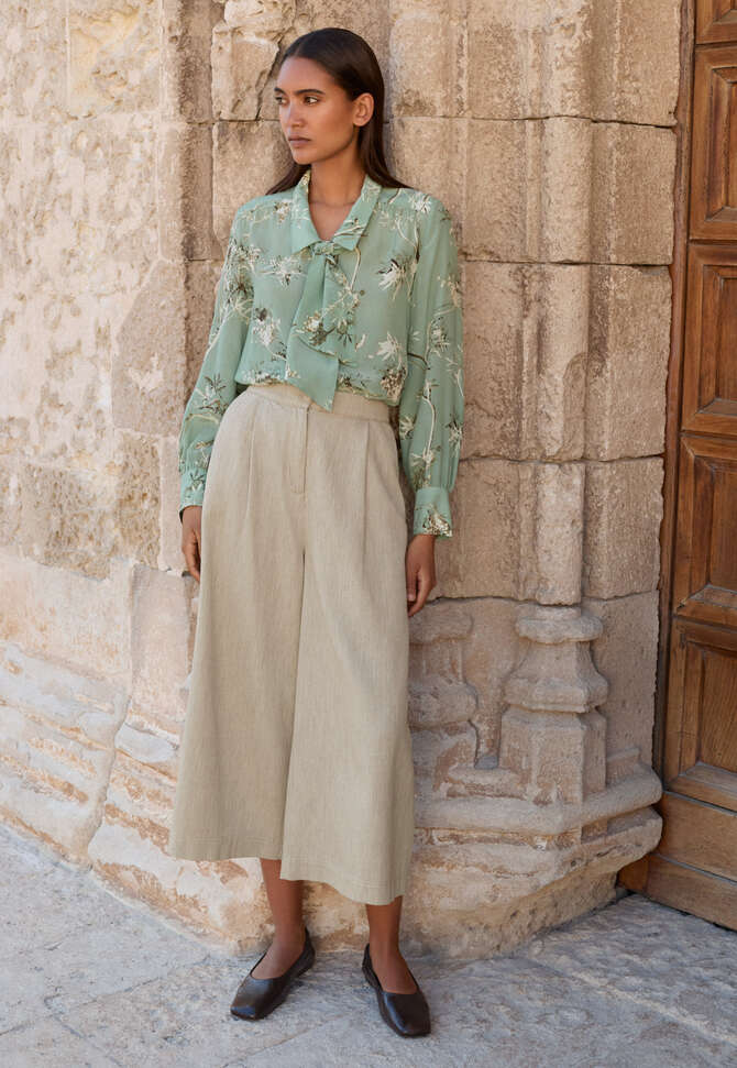 Printed tie-blouse, Aqua, completeTheLook