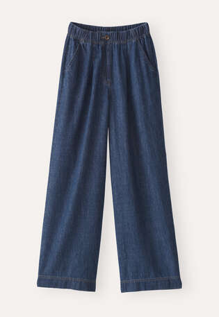 Indigo-dyed wide trousers, Dark denim, webstill