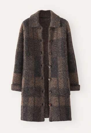 Checked knitted coat, Black brown, webstill
