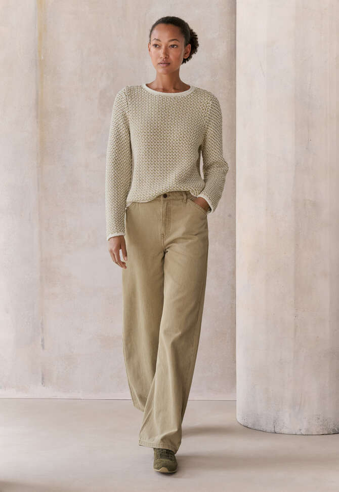 Inlay-stitch boxy sweater, Cream sage, completeTheLook