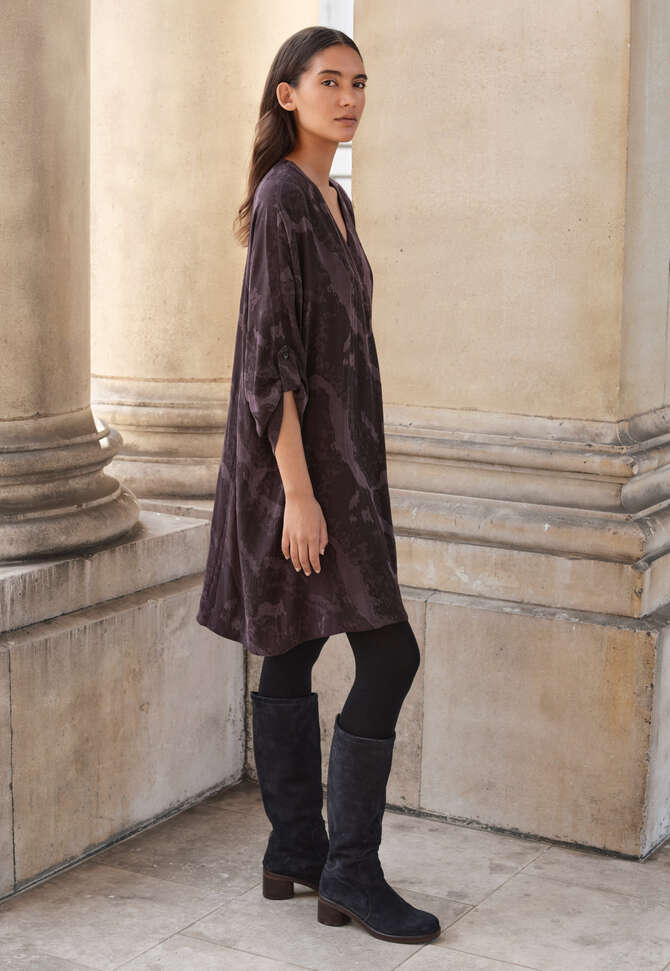 Jacquard v-neck dress, Aubergine, completeTheLook