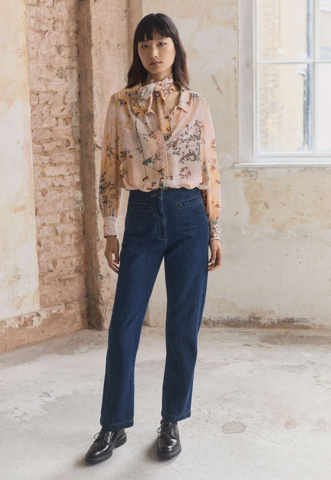 Printed tie-blouse, Peach pink, completeTheLook