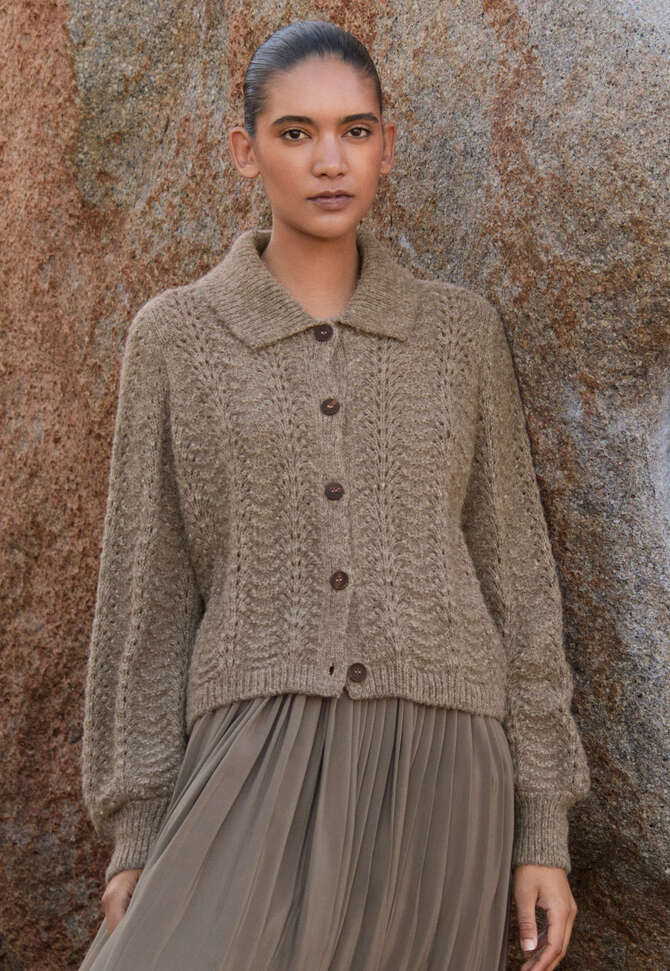 Pointelle cardigan, Brown taupe, completeTheLook