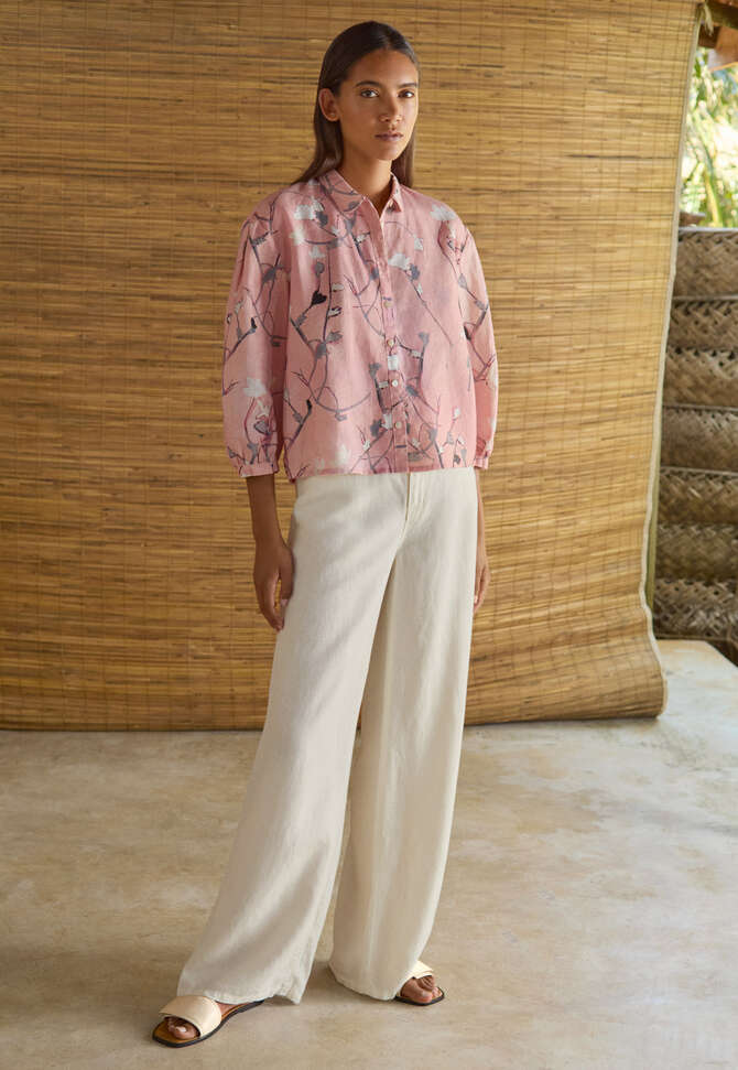 Printed pleat-sleeve shirt, Soft pink, completeTheLook