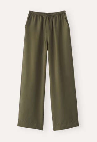 Wide-leg drawstring trousers, Dark khaki, webstill