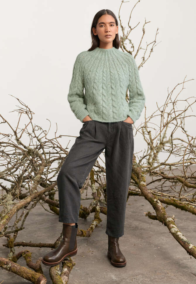 Cable-stitch sweater, Pale thyme, completeTheLook