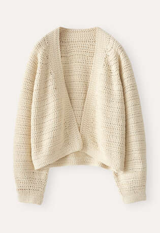 Hand-knit crochet cardigan, Ecru, webstill