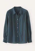 Striped blouse with gathers, Petrol, webstill