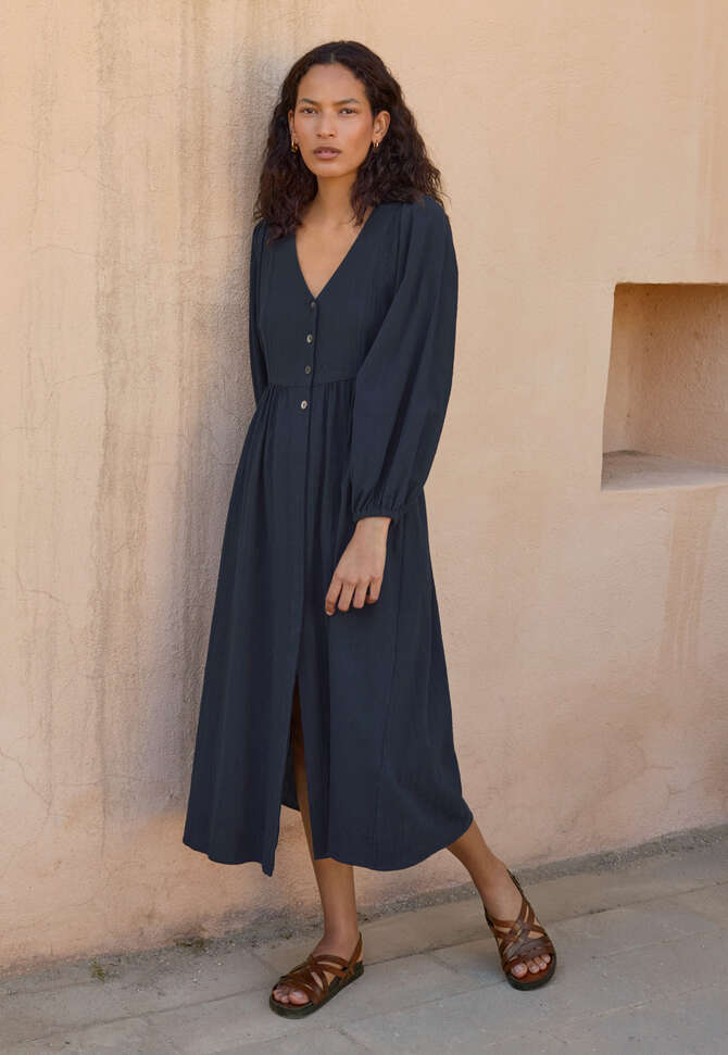 Gathered sleeve dress, Midnight, completeTheLook