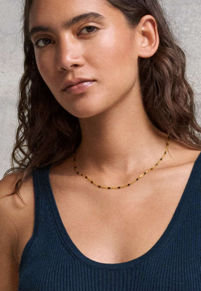 Chain and beaded necklace, Black enamel & gold, completeTheLook