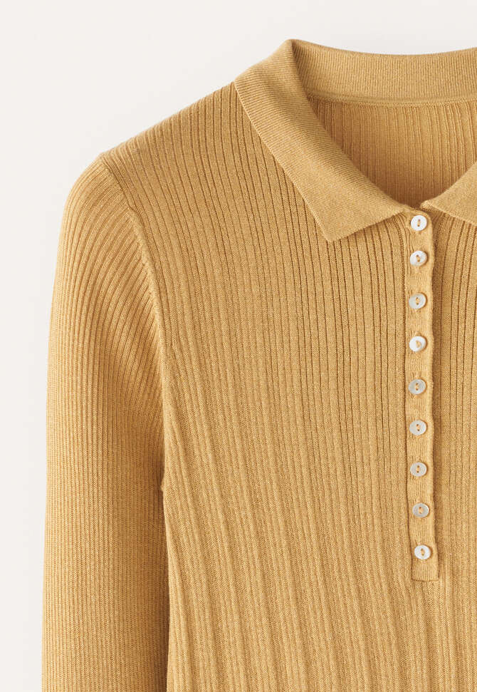 Ribbed polo sweater, Honey yellow, completeTheLook