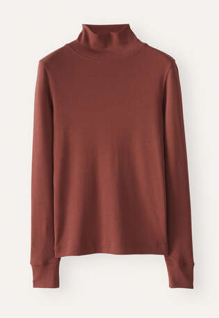 high-neck jersey top, Dark copper, webstill