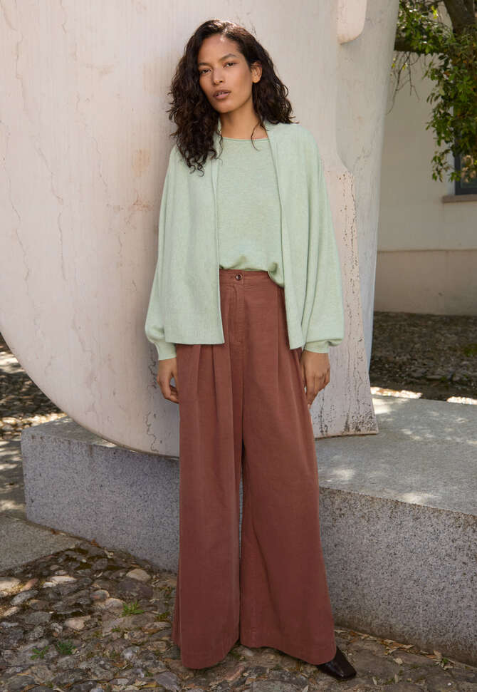 Fine cord wide-leg trousers, Dark blush, completeTheLook