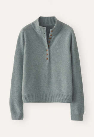 Buttoned-neck sweater, Lagoon, webstill