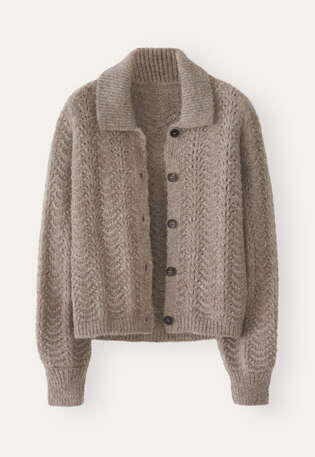 Pointelle cardigan, Brown taupe, webstill