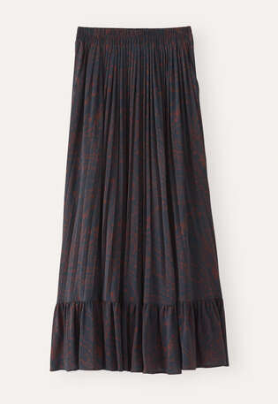 Printed skirt with fluted hem, Petrol plum, webstill