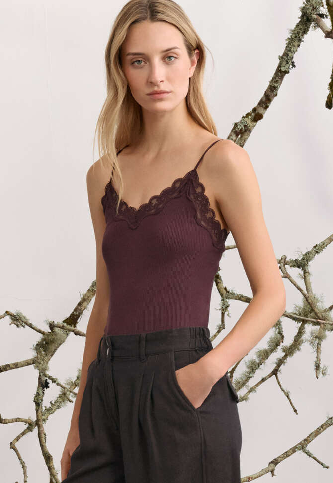 Lace-trim vest, Prune, completeTheLook