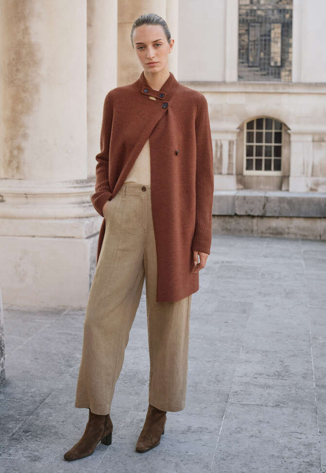 Ribbed sleeve coatigan, Dark copper, completeTheLook
