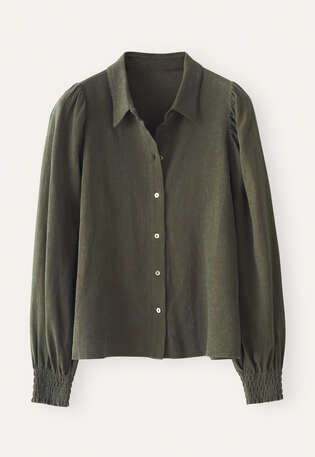 Gathered sleeve shirt, Dark khaki, webstill