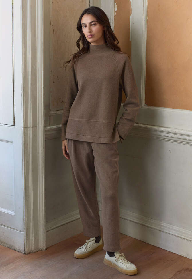 Funnel-neck tunic, Taupe brown, completeTheLook