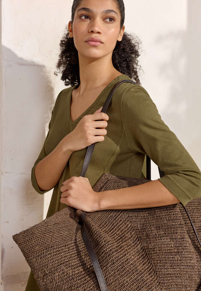 Large bag with leather knot handle, Taupe, completeTheLook