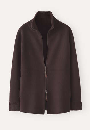 Zip-front knitted jacket, Bitter chocolate, webstill