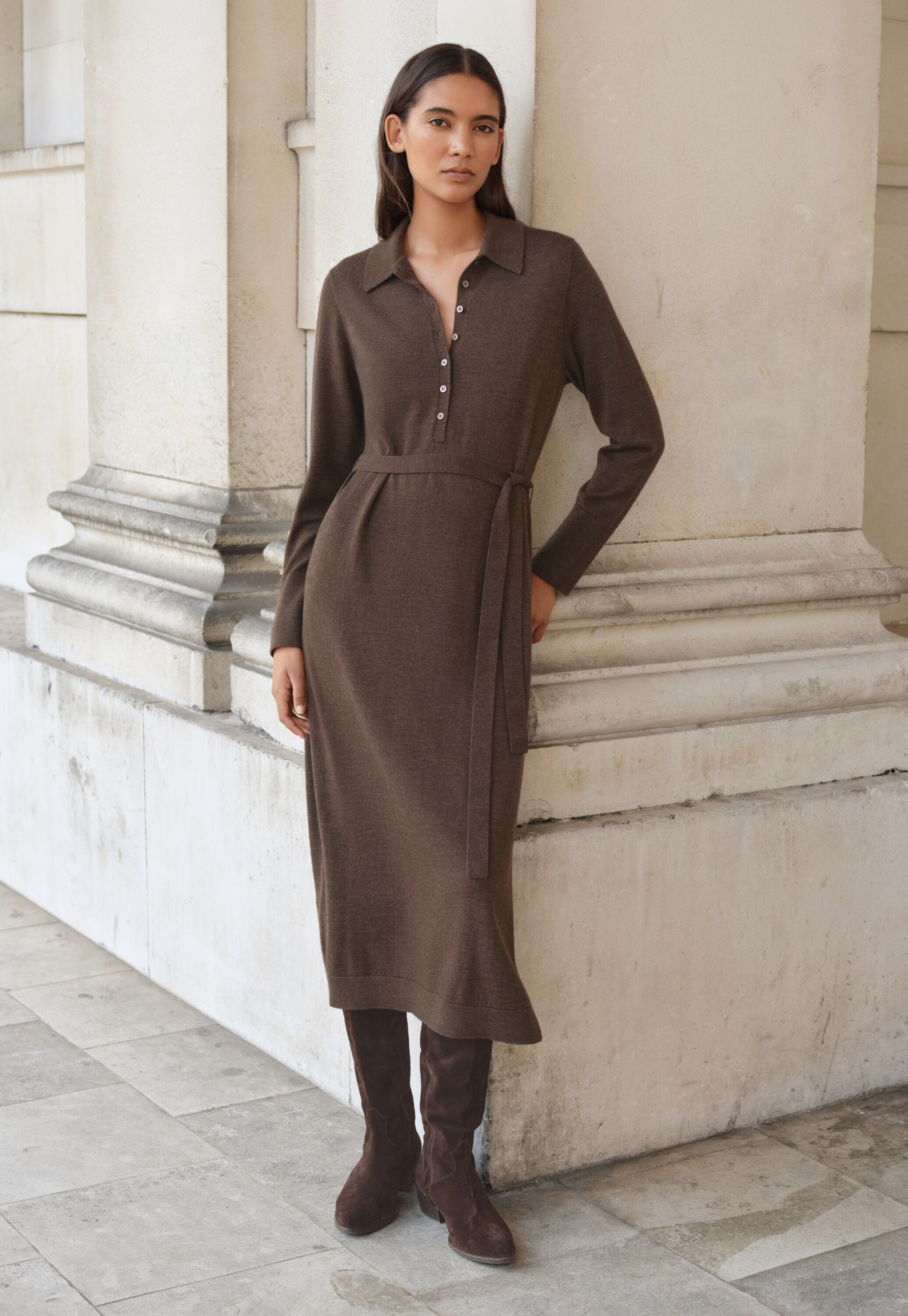 Knitted tie-waist dress