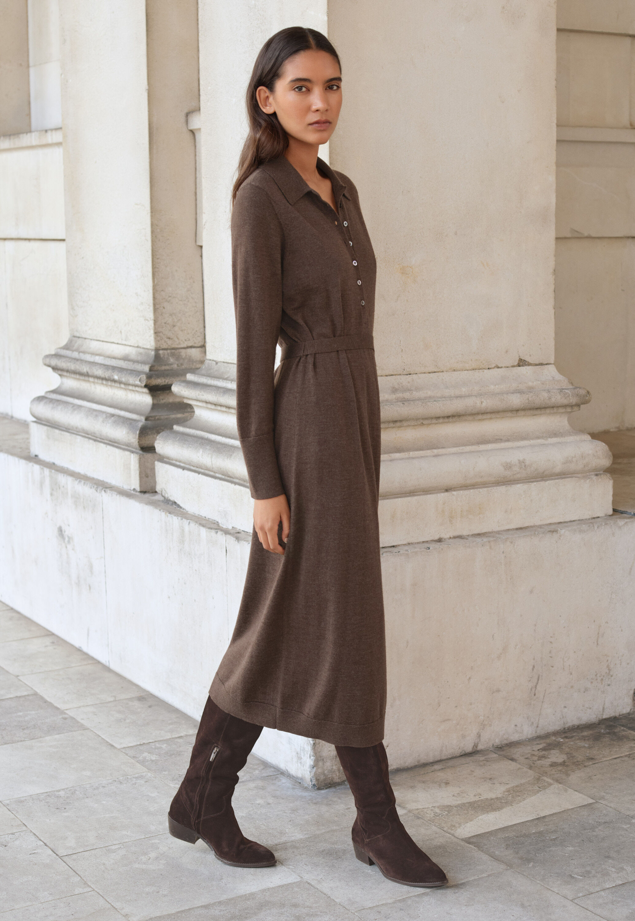Knitted tie-waist dress