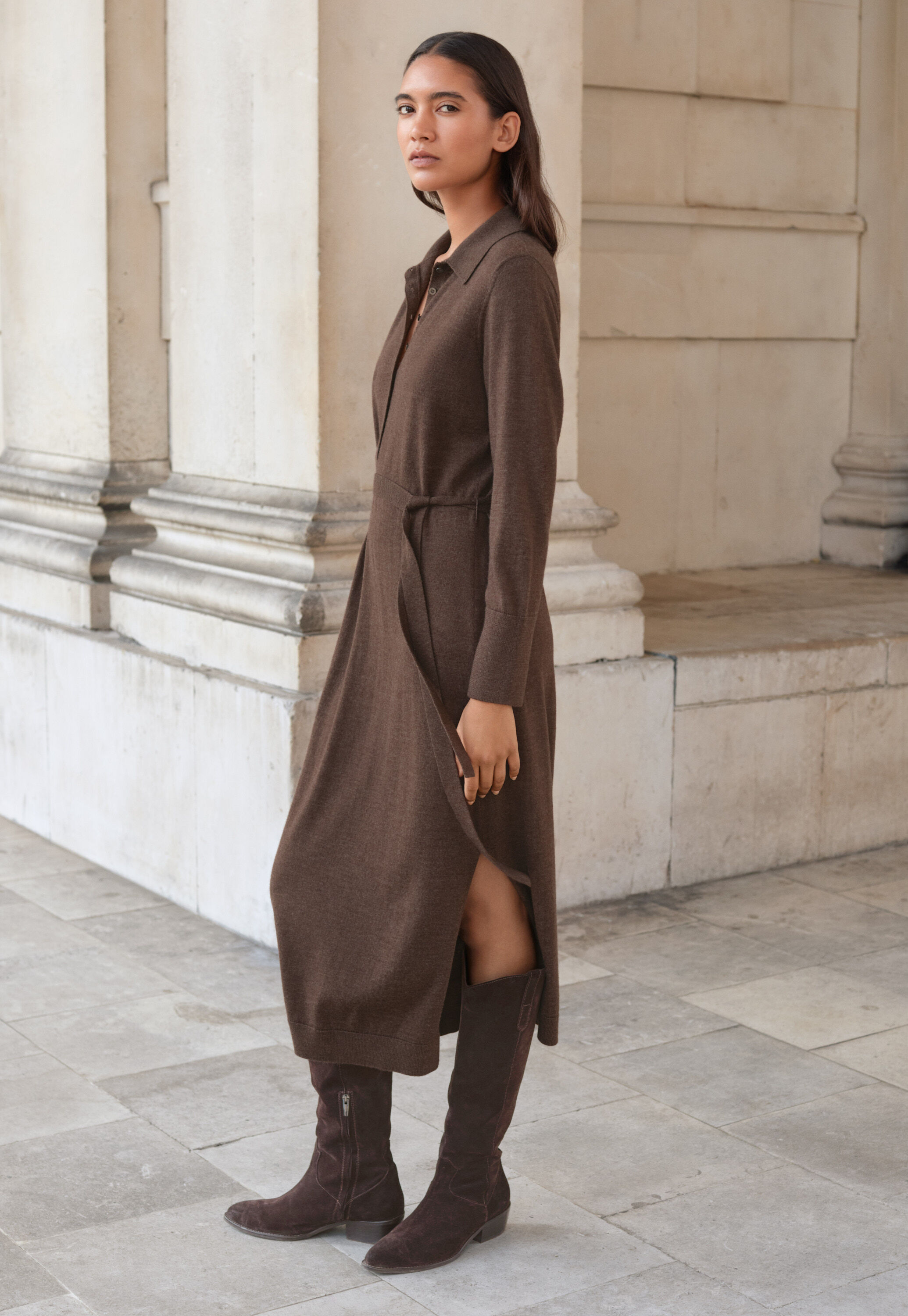 Knitted tie-waist dress