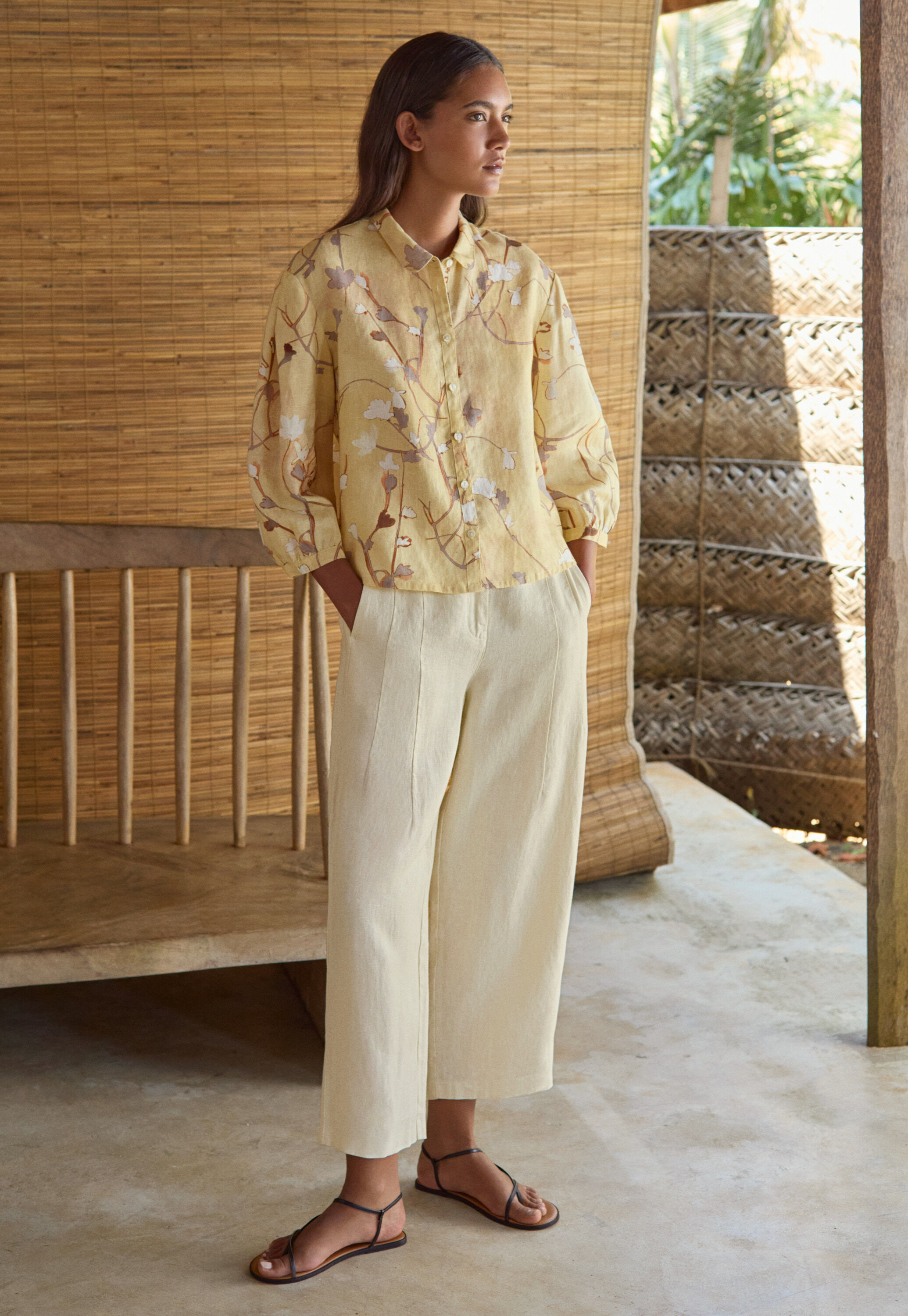 Printed pleat-sleeve shirt