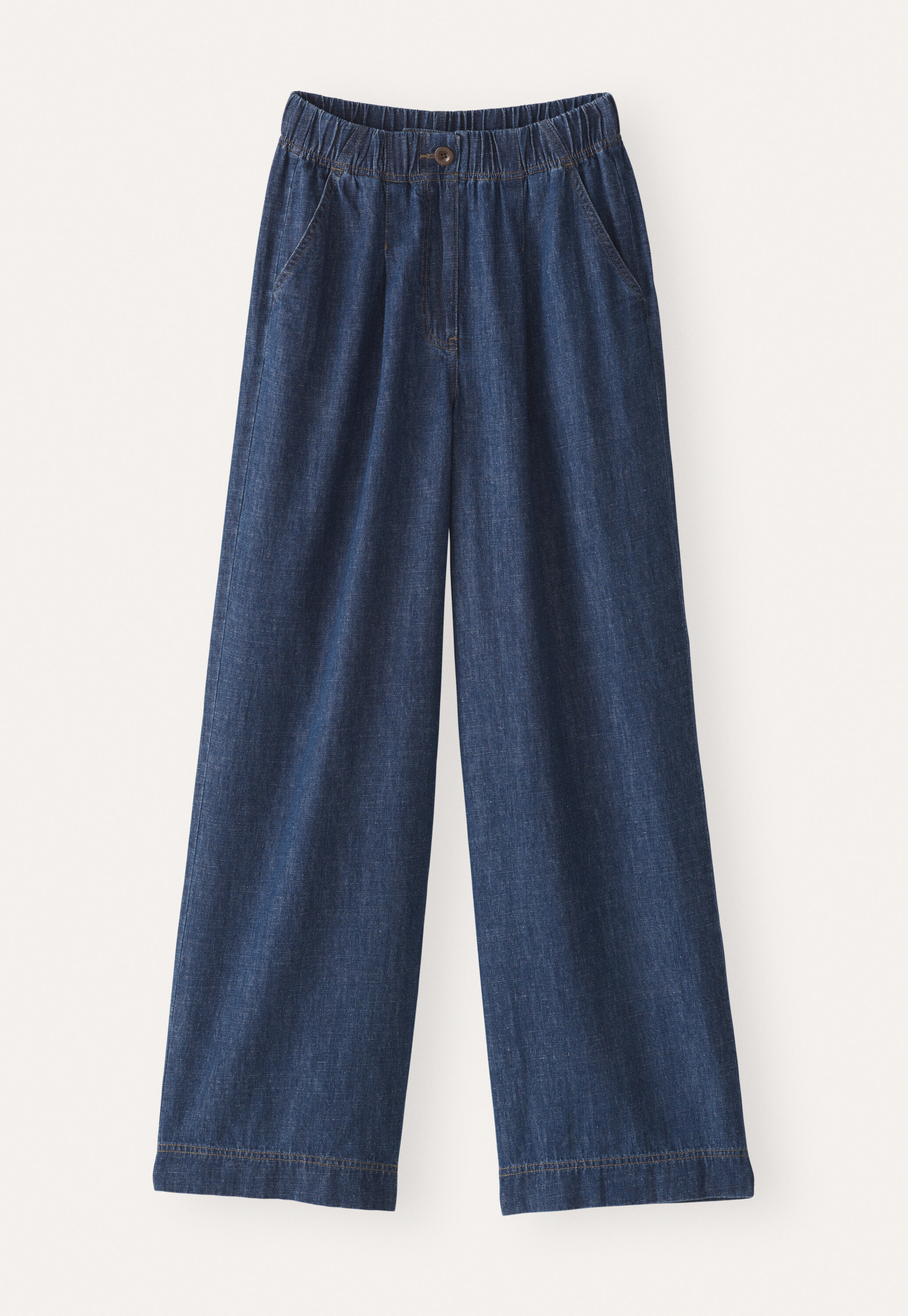 Indigo-dyed wide trousers